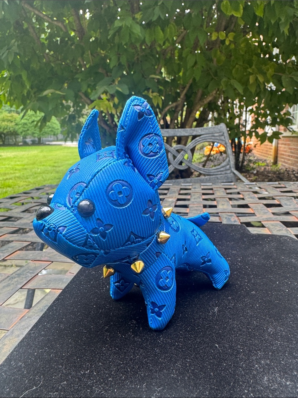 Designer Blue Studded Dog Figurine Plush - fun  Accent
